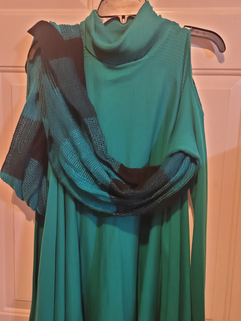 Ashley Stewart Teal Midi Dress with Teal-and-Black Striped Shawl